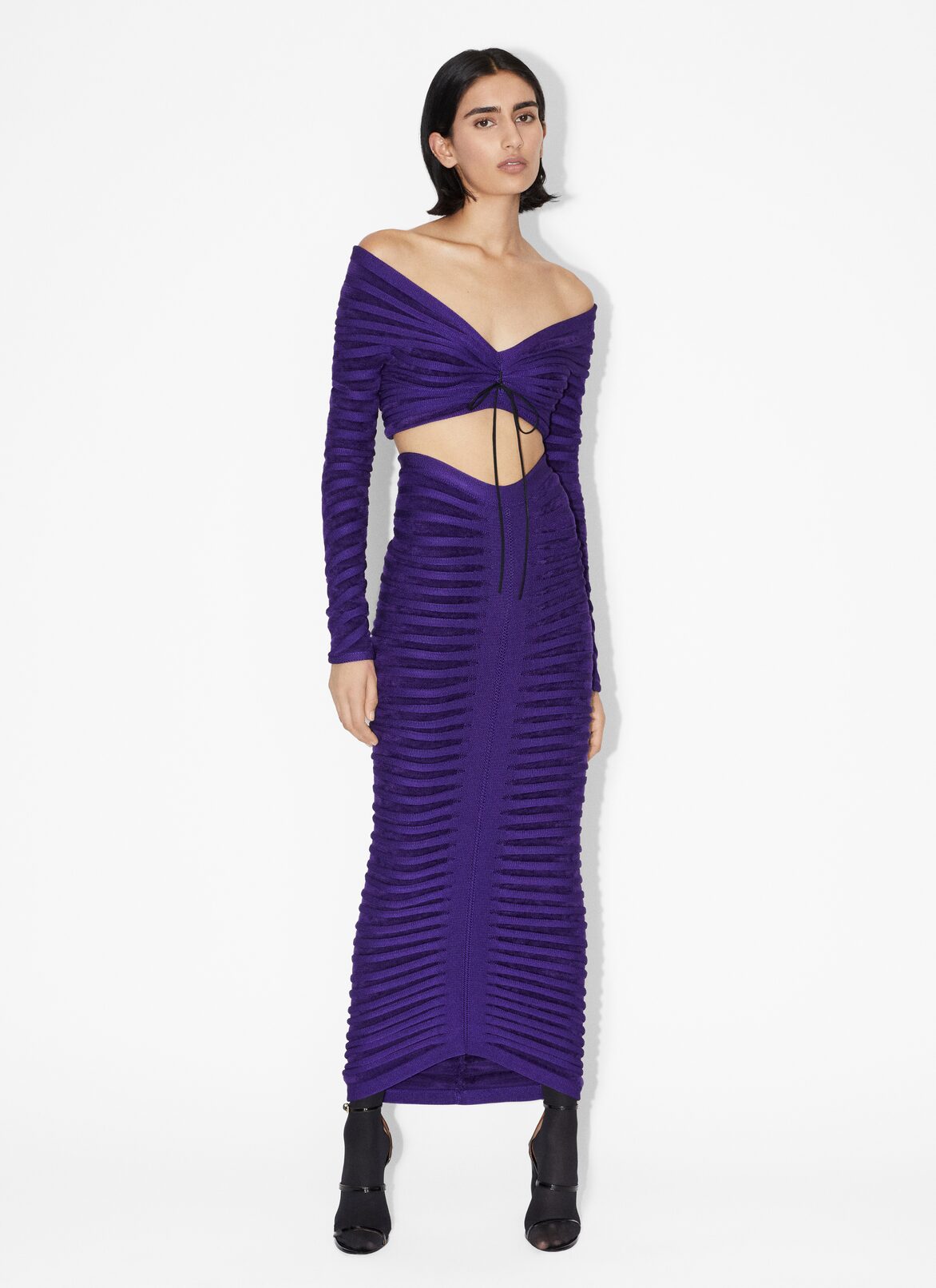 Fitted maxi velvet skirt  ALAÏA PURPLE FITTED MAXI VELVET SKIRT